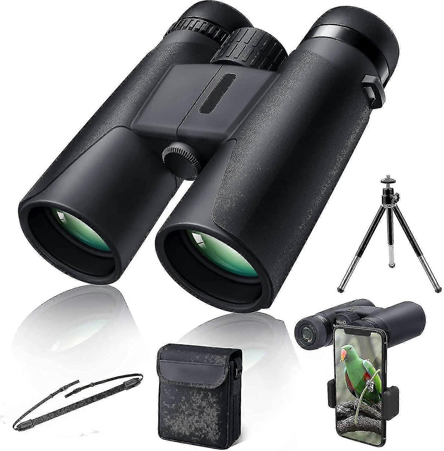 双眼鏡 10 x 42 プリズム Bak4 および Fmc、耐水性、三脚付き、スマートフォン アダプター