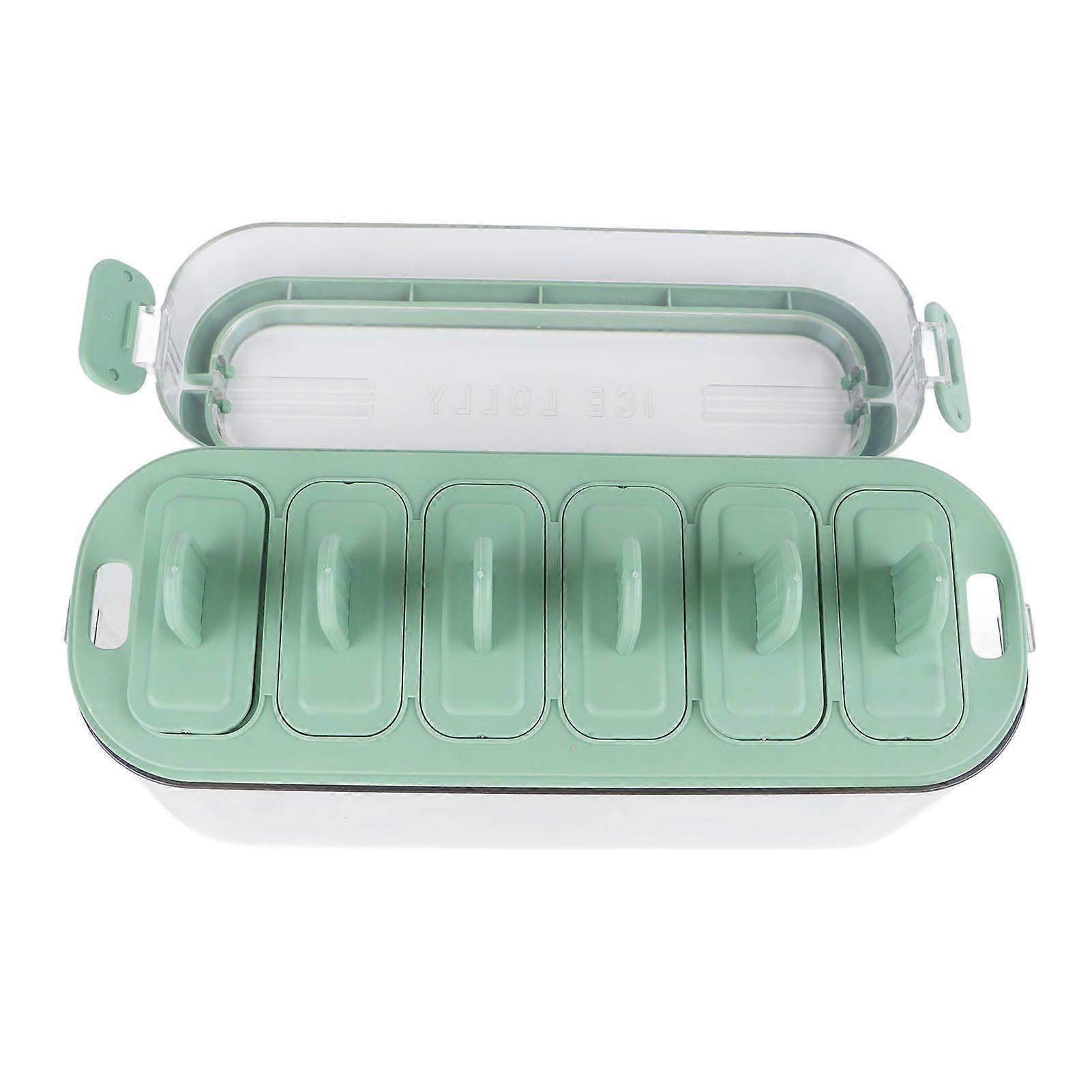 6 Cavities Ice Bar Molds Home Made Ice Lolly Molds Portable Ice Bar Making Molds with Lids Green 
