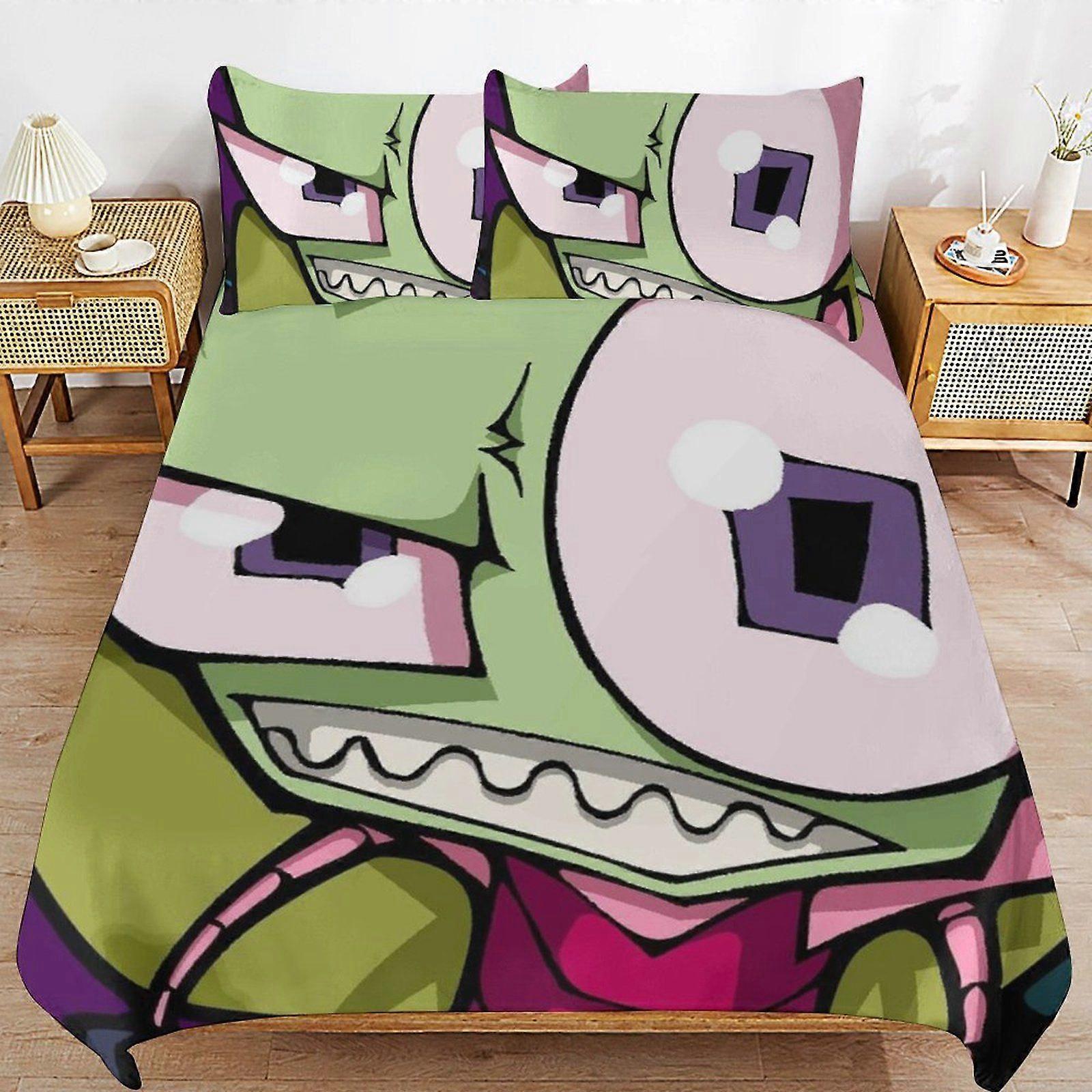 i325 Invader Zim Durable Stitch Pattern Rest Comfort Feel Breathable Zip Fabric Duvet Cover Sets Nightly x325
