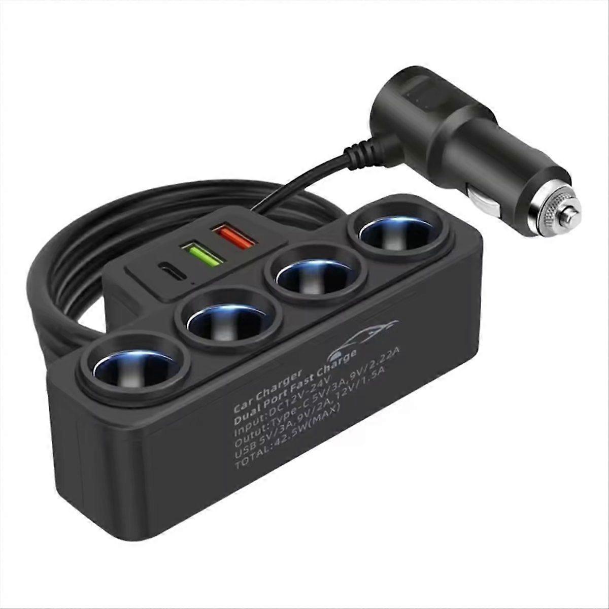 4-Socket Car Lighter Splitter 12V-24V Phone Power Adapter 120W QC3.0+PD3.1A Car Lighter Socket Plug