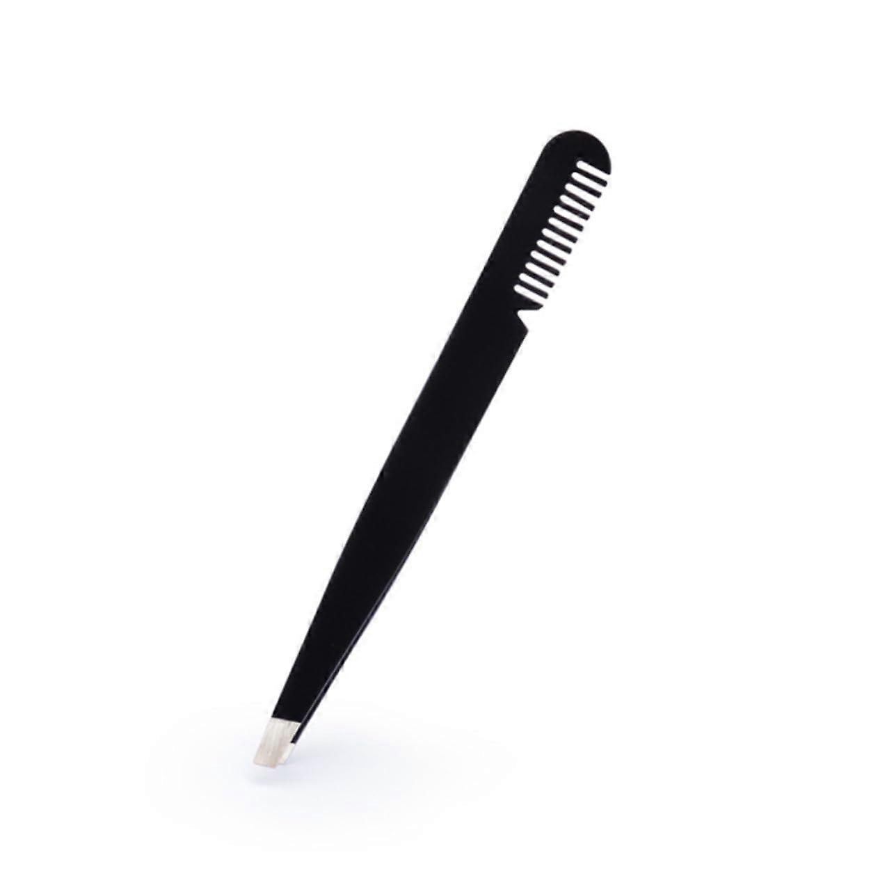 Black Stainless Steel Eyebrow Tweezer With Comb Lite Precision Eyelash Extension Tweezers For Face And Brow Hair Removal