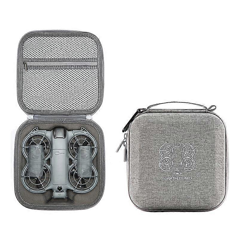 Estojo rígido mini compacto e portátil para drone DJI Neo 2 com clipe de metal, cor cinza.