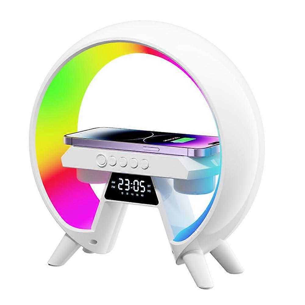 Wireless Charging Atmosphere Lamp, RGB Sunrise Alarm Clock, Wake Up Light, Bluetooth Speaker, Mood Light for Bedroom