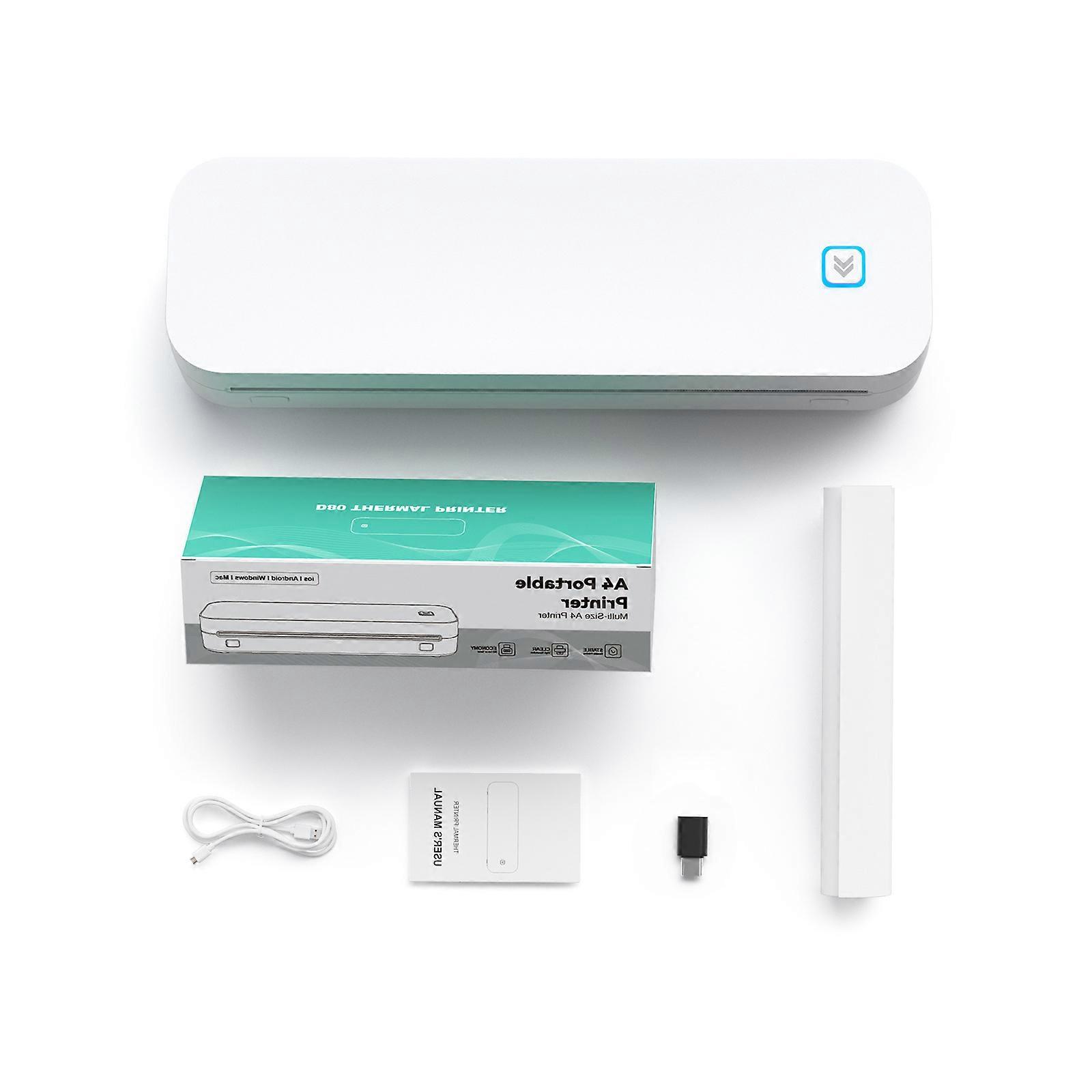 Portable Label Printer Wireless Bluetooth-compatible A4 Paper Compatibility Inkless Printing for Documents Labels  White