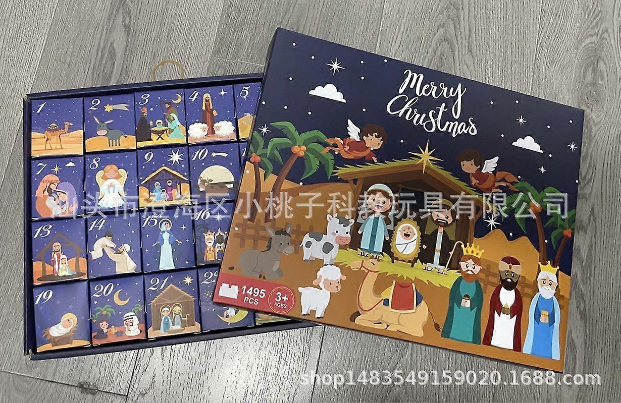 Building Blocks Christmas Calendar Blind Box Countdown 24 Compartments Children's Diy Car Dinosaur Building Blocks Hand-Tear Blind Box