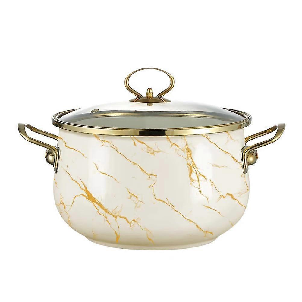 Enamel Stock Pot with Glass Lid 5.9 Quart Vintage Nonstick Soup Saucepan for Induction and Gas