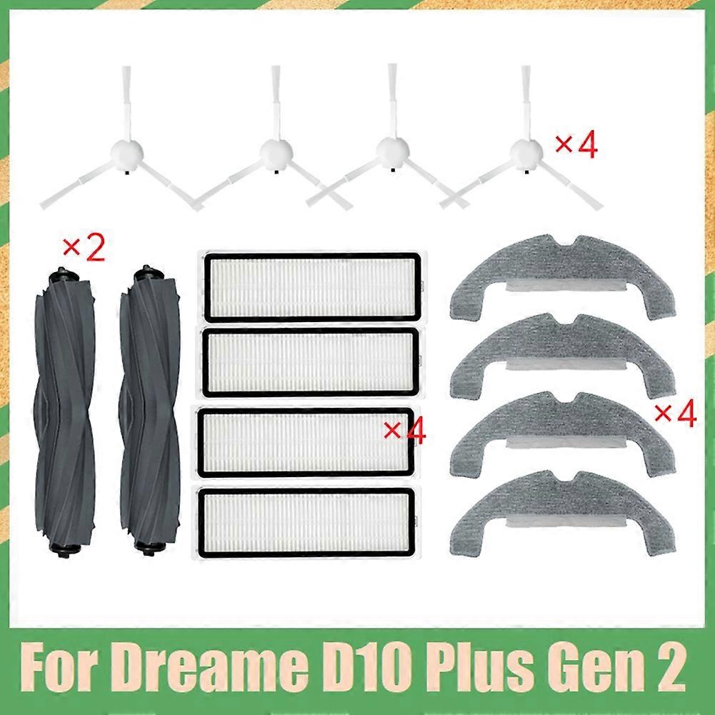 Rubber Brush for Dreame D10 Plus Gen 2 RLD32GD Replace Parts Accessories 4X Side Brush Hepa Filter Mop Cloth