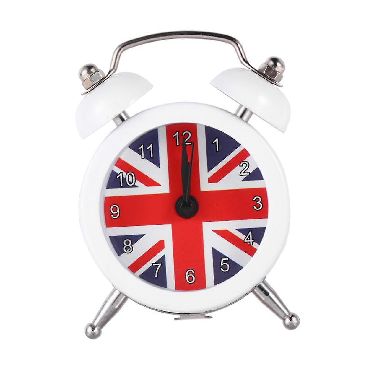 Mini Desktop Alarm Clock Silent Bedside Wake Up for Students Home Dorm White