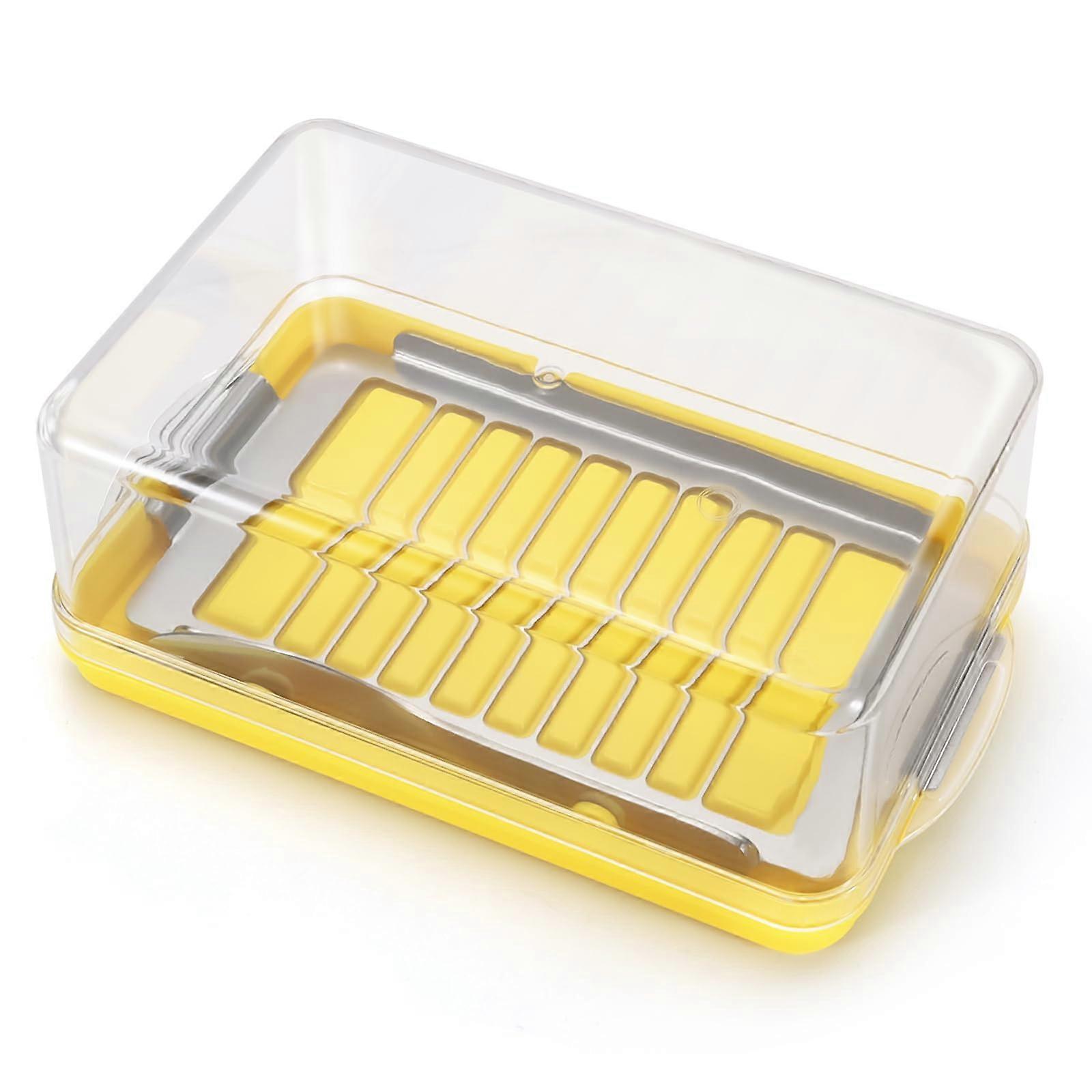 Butter Dish with Lid and Slicing Grid, 16oz Stainless Steel Butter Cutter with Integrated Fork