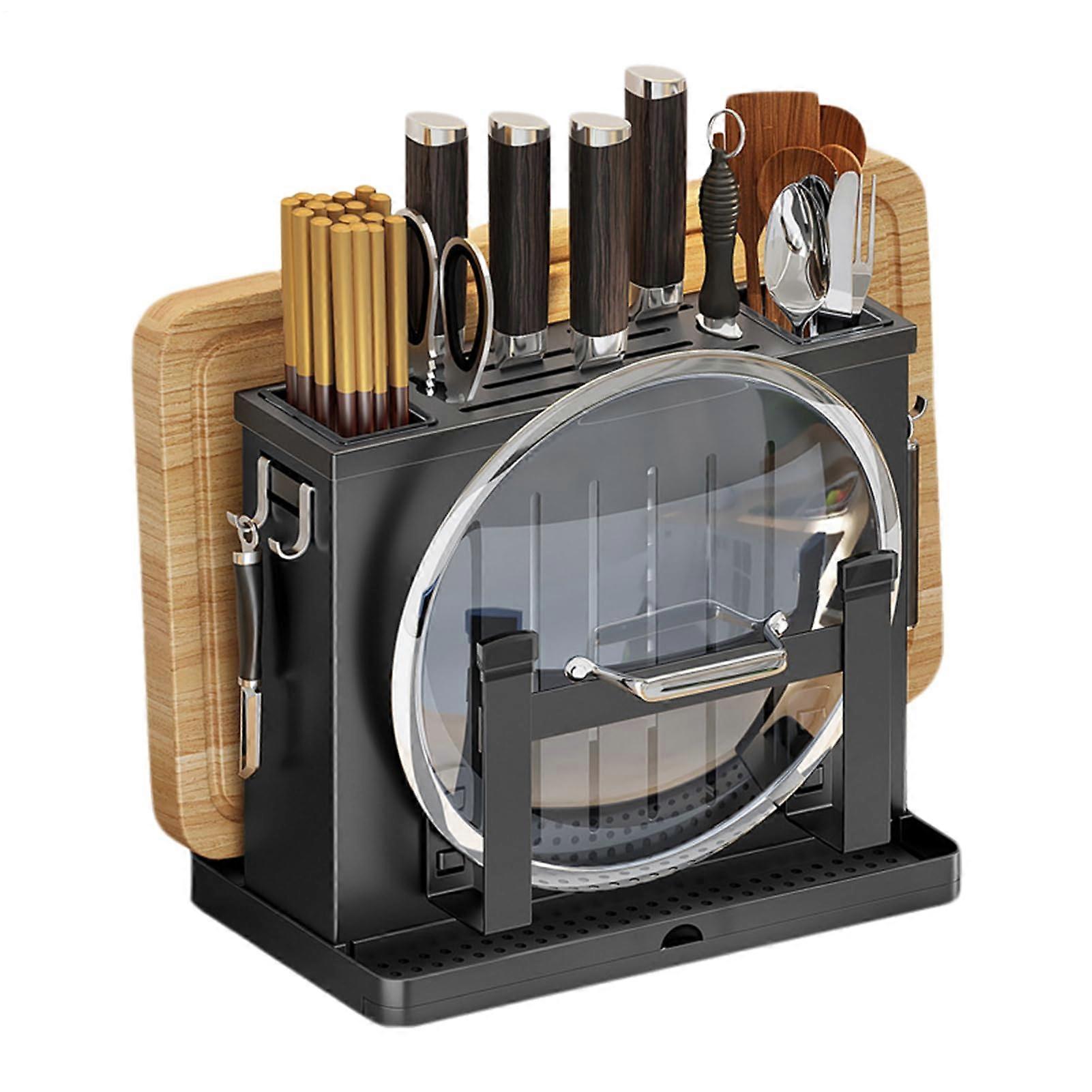 Cutting Board Holder with Removable Drain Tray, Space Saving Kitchen Rack Organizer for MultiBoard Storage