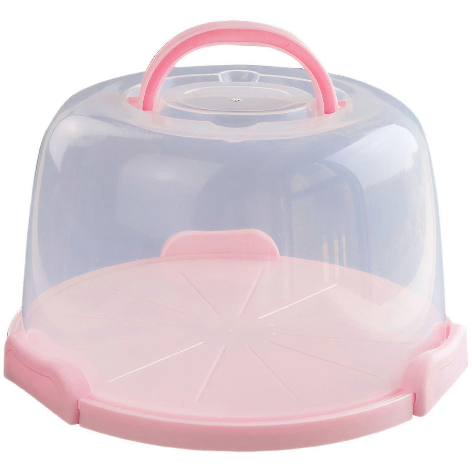Cake Carrier Acrylic with Handle for Transporting and Displaying Desserts, 8 Inch Tall Pink