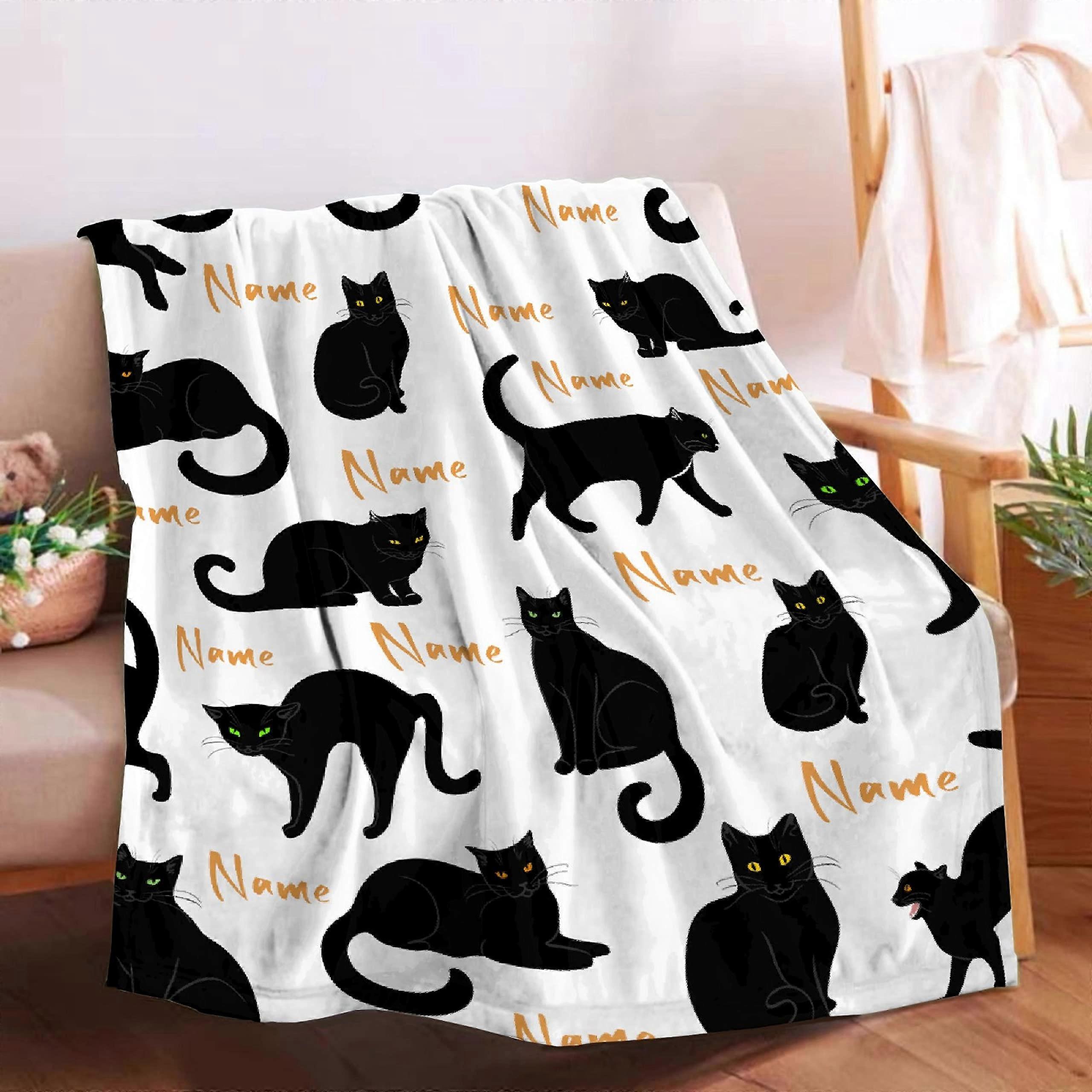 Custom Black Cat Throw Blanket 60x50 Super Soft Flannel All Season Comfort for Sofa and Bed