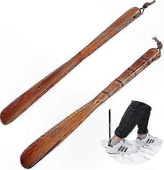Wooden Shoe Horn Set, 2 Pack, Long Handle Design with Cord, Durable and Comfortable for Men and Women