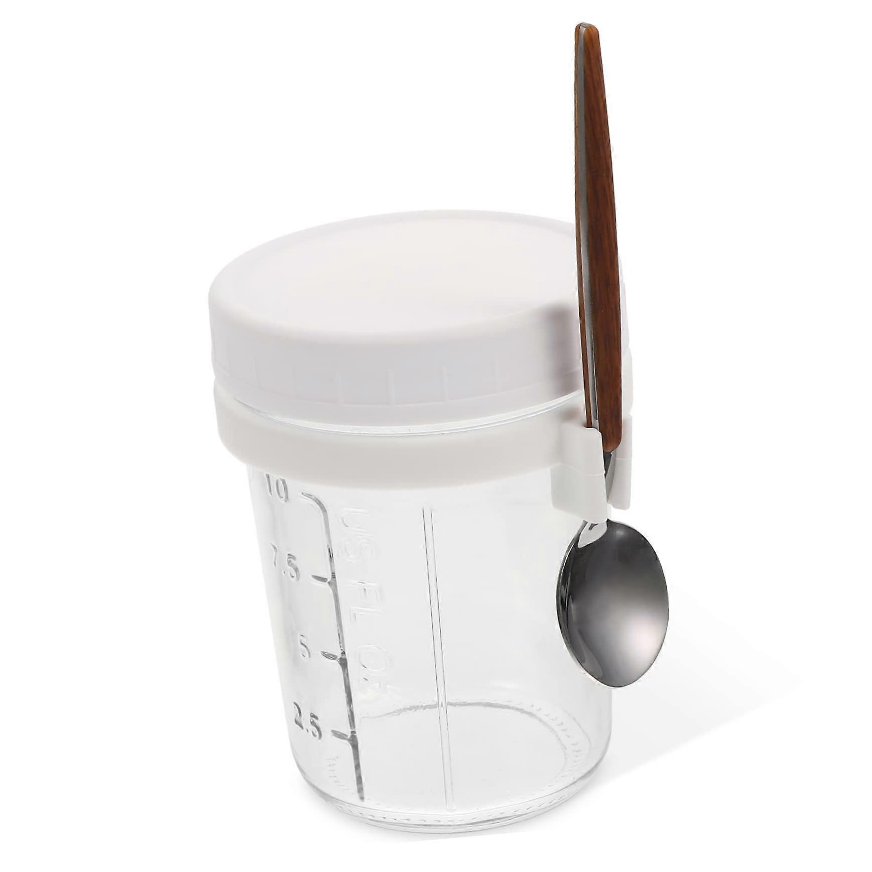 Portable Cereal Cup Leakproof Glass Breakfast Container with Lid and Spoon for Travel or Home