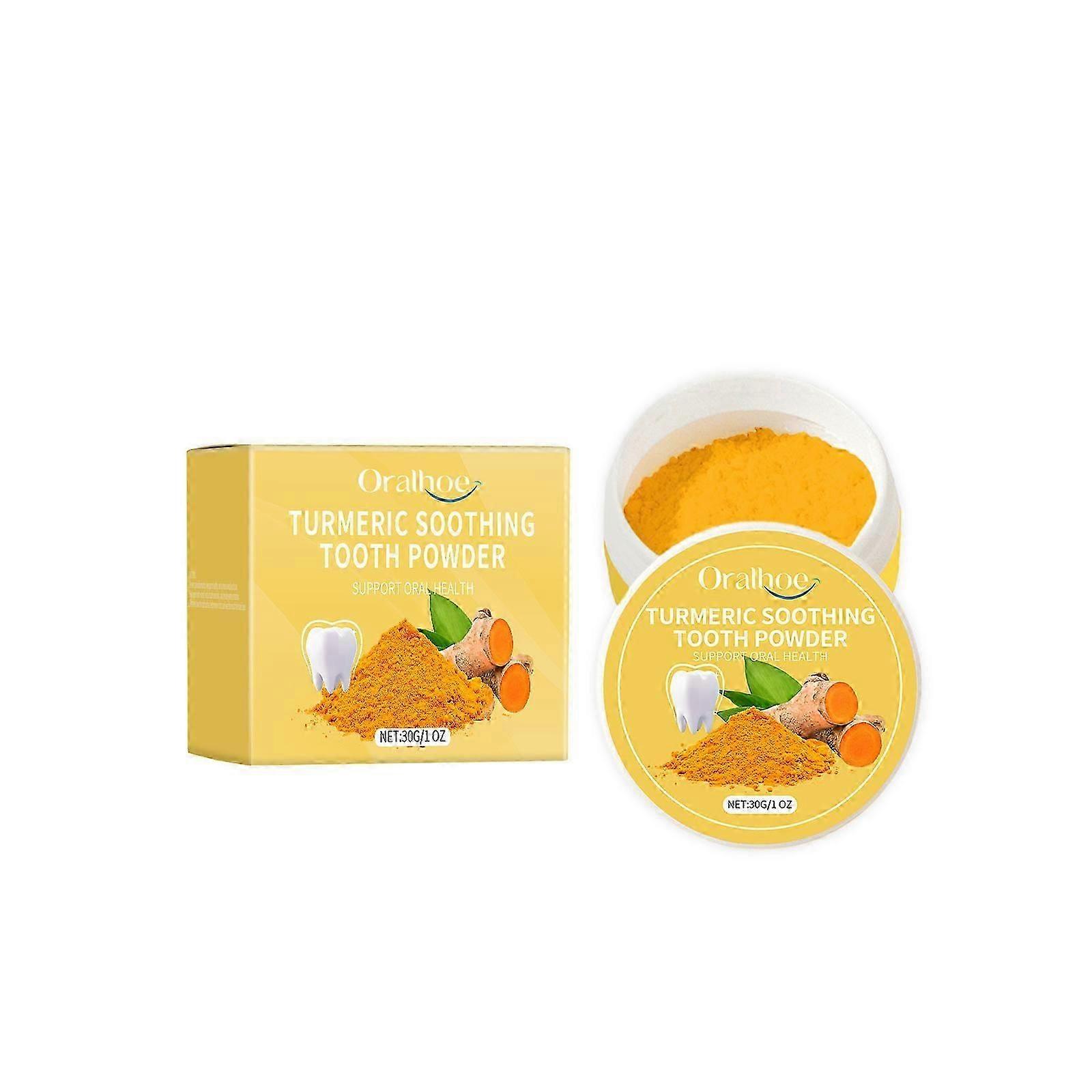turmeric dental powder contains turmeric extract, peppermint extract, hydroxyapatite