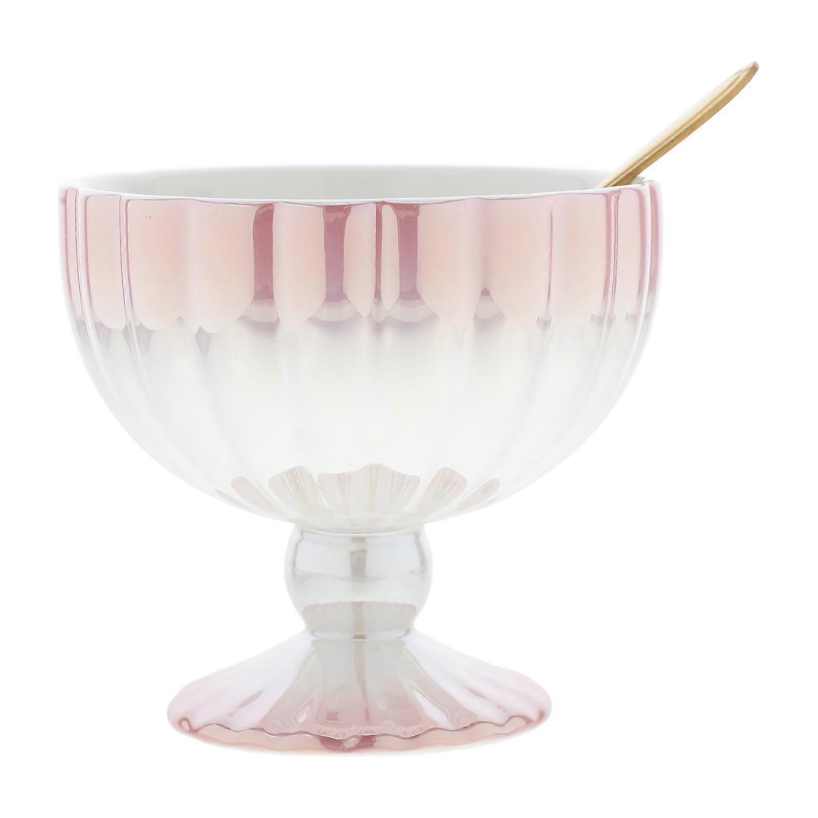 Footed Dessert Cup Ceramic Bowl with Spoon for Ice Cream 1Set