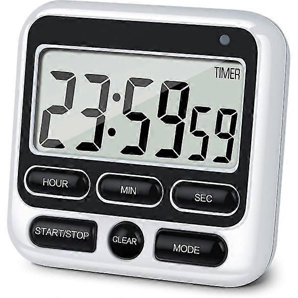 Digital Kitchen Timer With Silent/Loud Alarm Switch On/Off Switch, 12 Hour Clock & Alarm