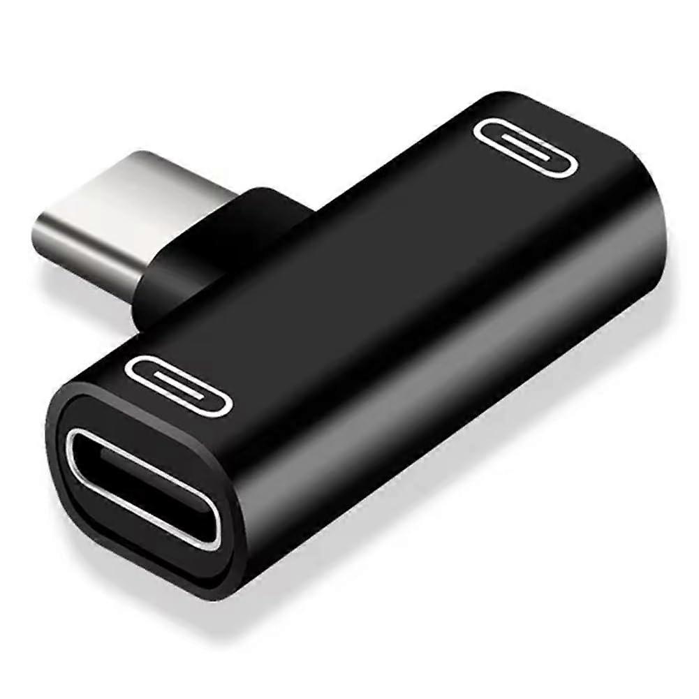 Double TypeC Adapter Headphone Charger Converter For TypeC Phones Black