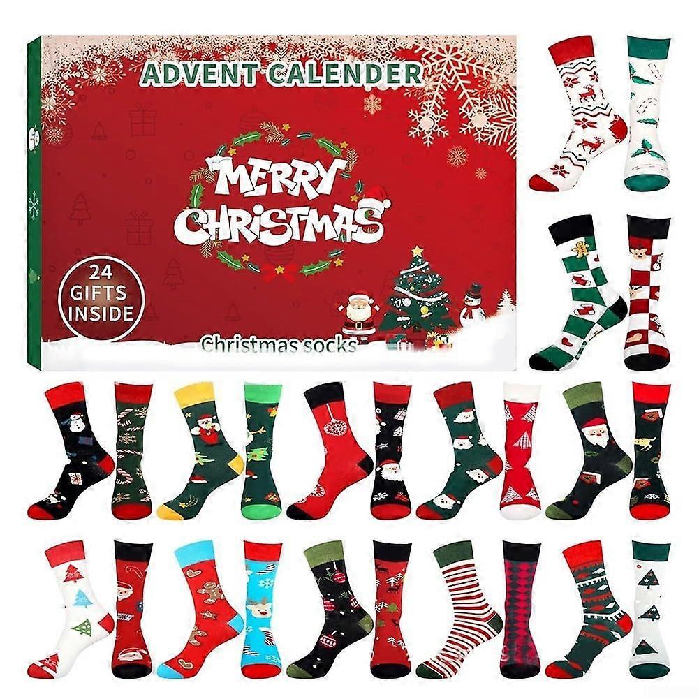 Christmas Sock Advent Calendar 24 Days Festive Countdown Socks Gift Set for Adults and Kids