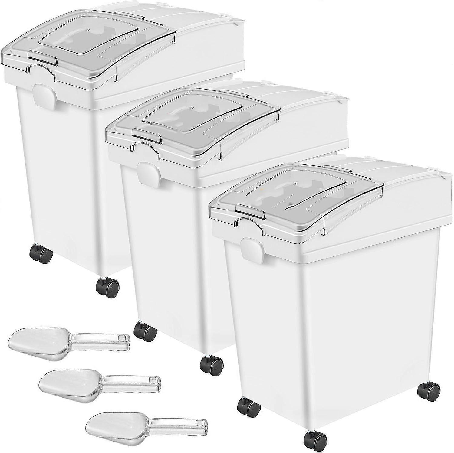 Large Ingredient Storage Bin Set with Wheels, Sliding Lid and Scoop for Commercial Kitchens