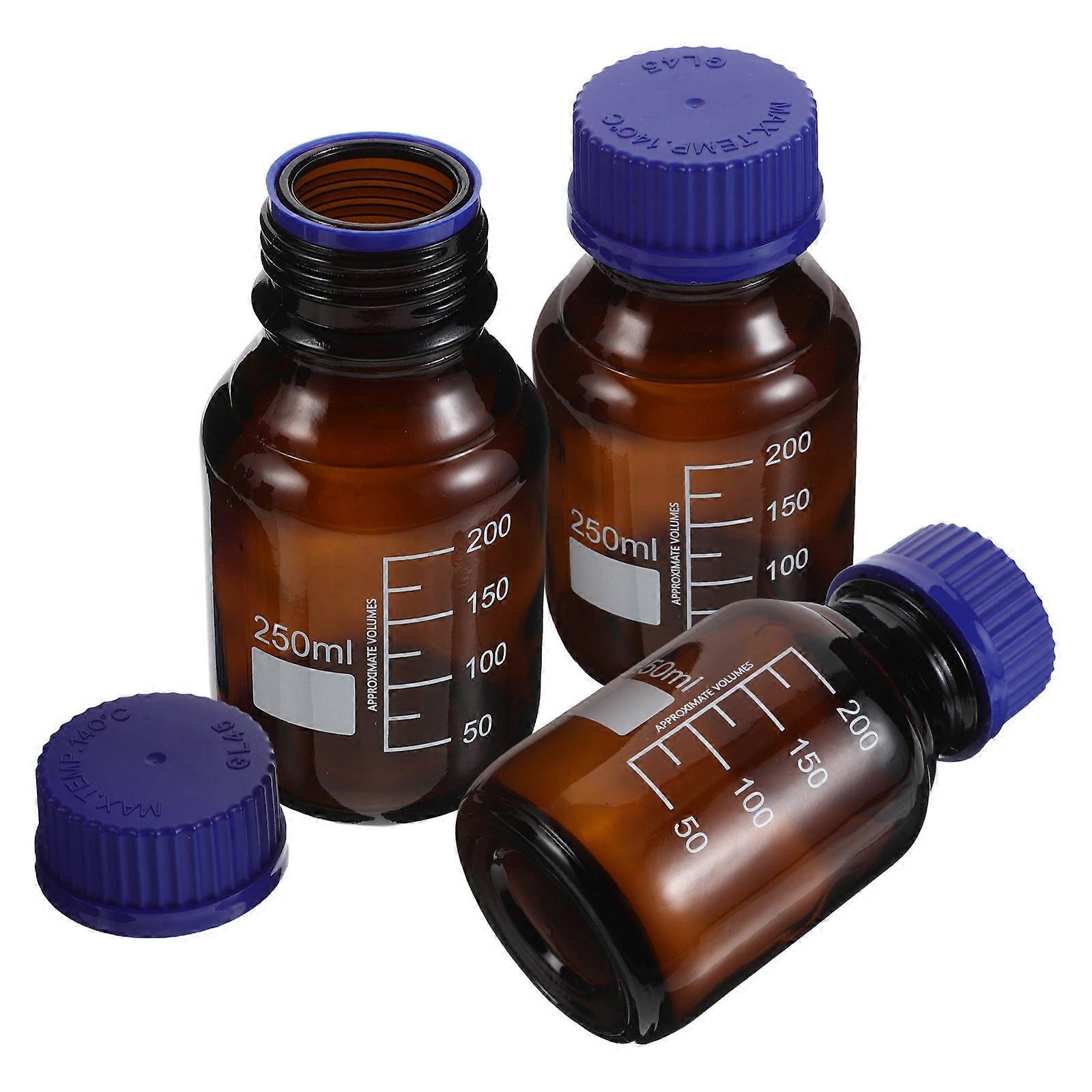 Glass Reagent Bottle Small Glass Bottles for Storage 3Pcs Brown Laboratory Containers