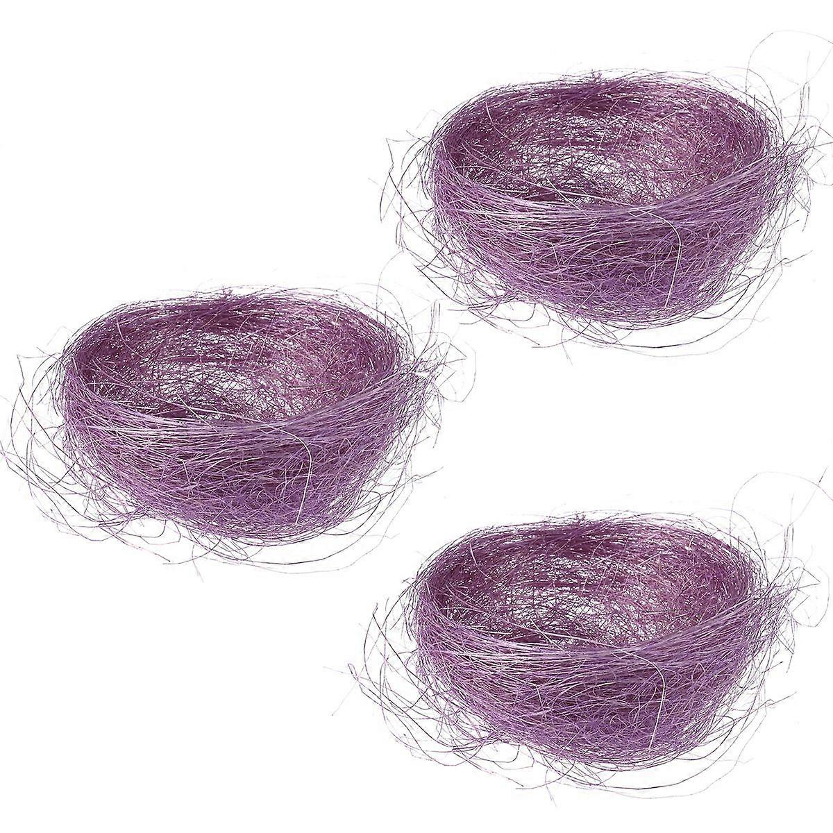 3Pcs Artificial Nest Easter Mini Colored Thread Bird Nests for Candies Eggs (Violet)