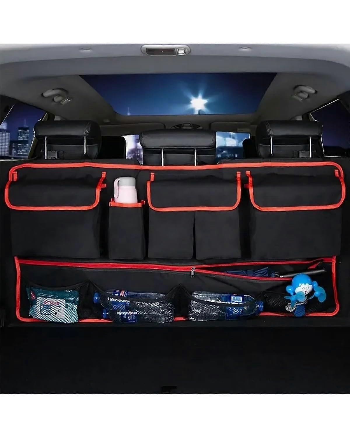 Car Trunk Organizer Waterproof Foldable MultiPocket SUV Cargo Storage Bag with 9 Pockets Red