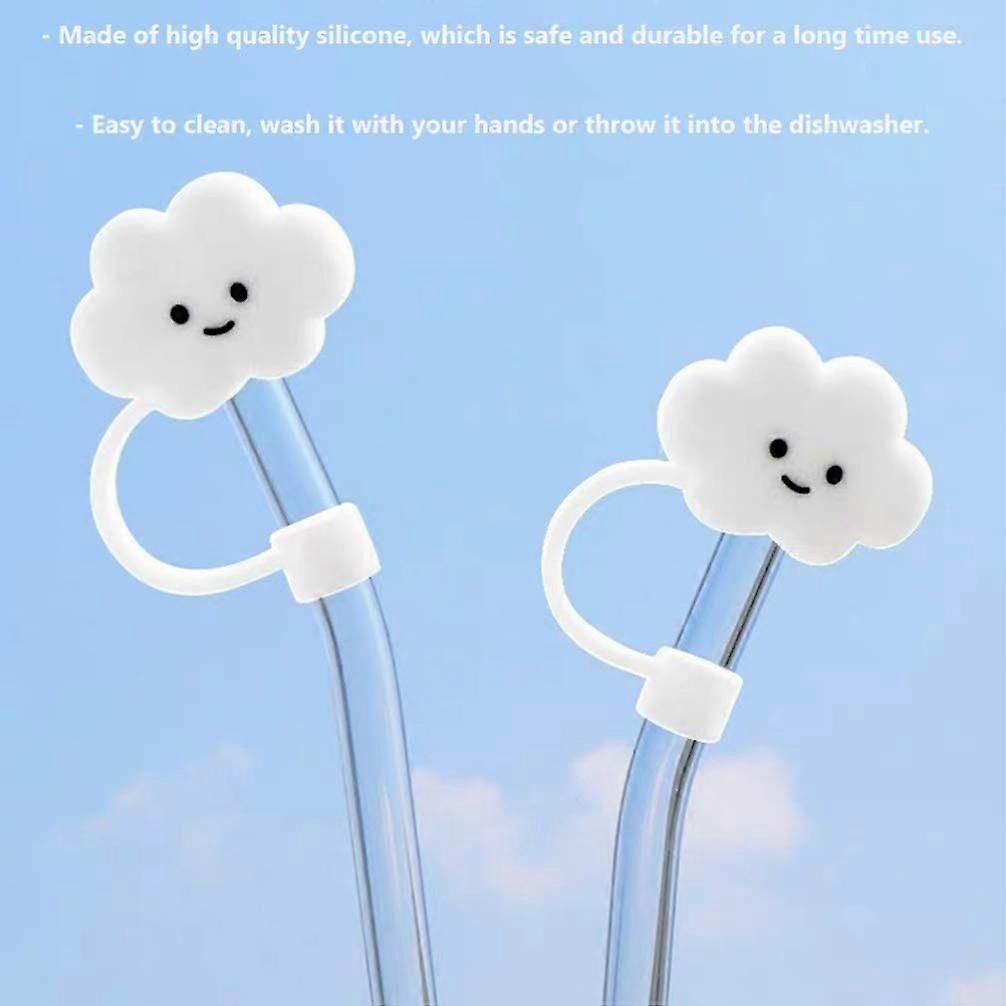 2Pc Silicone Straw Cap Cover Reusable Smily Cloud Pattern Straw Plugs Drinking