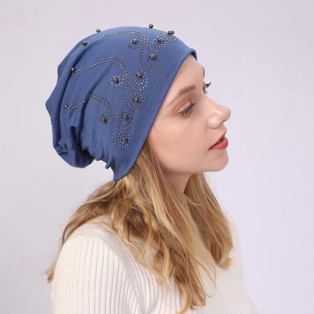 Spring Autumn Winter Women's Double Layer Pearl Hot Drill Pullover Hat Warm Hat Thin Casual Hat