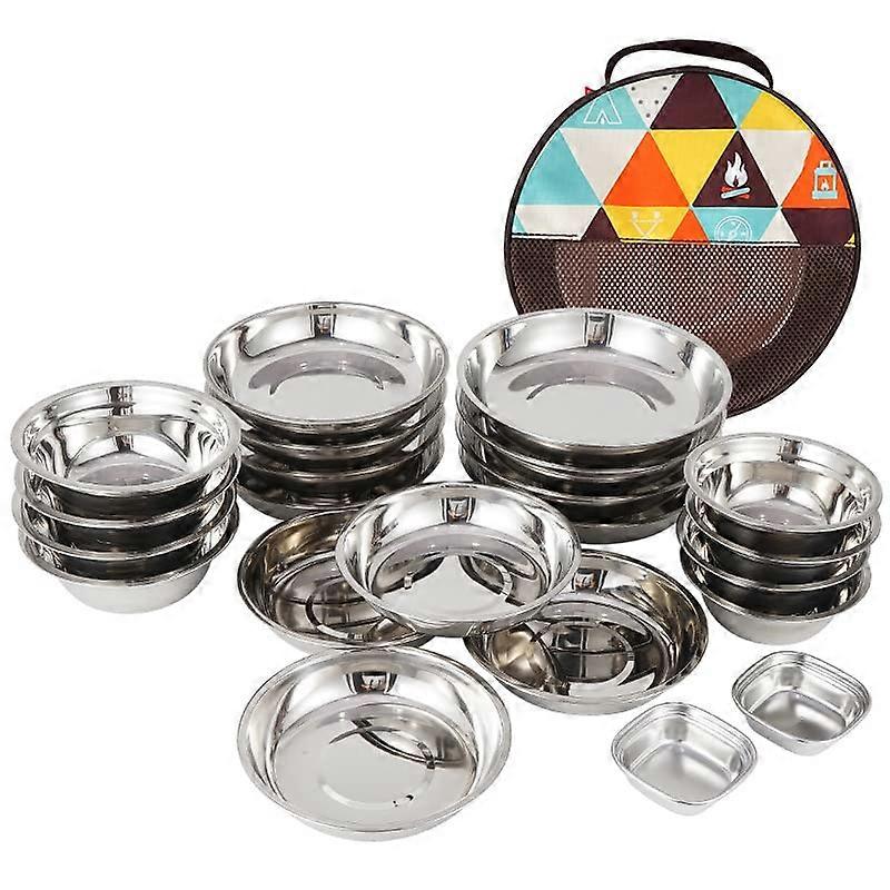 22PCS Stainless Steel Camping Cookware Set with Lightweight Dinnerware for Backpacking Hiking
