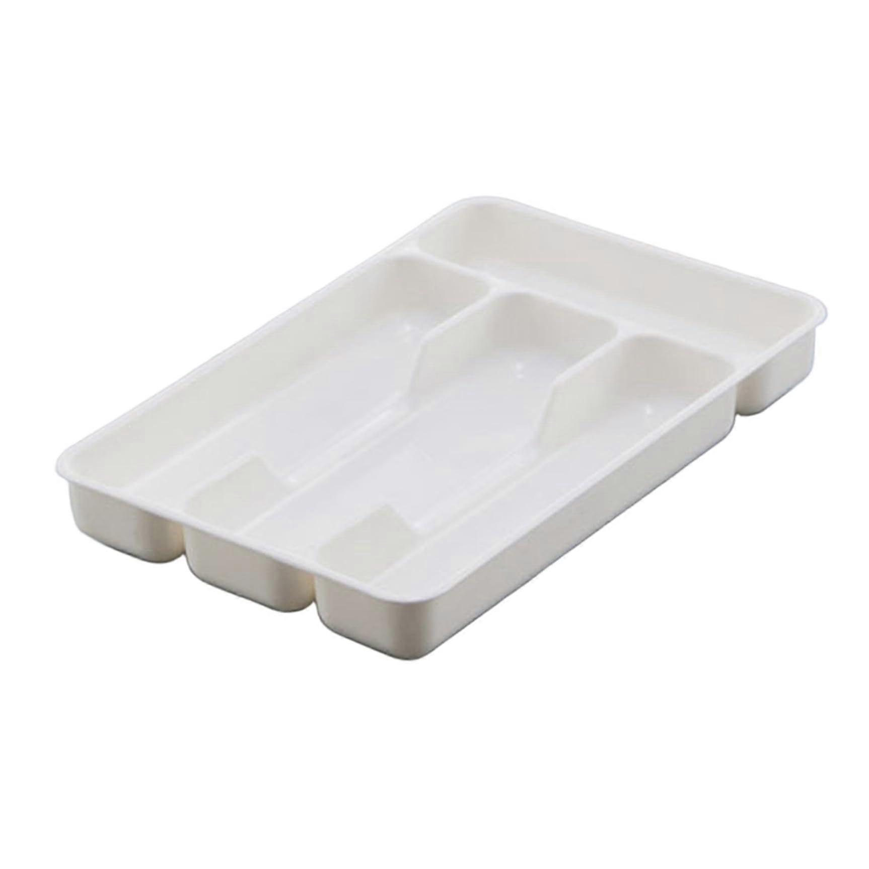 Cutlery Tray Plastic Utensil Drawer Organizer 4Compartment SpaceSaving White Kitchen Design