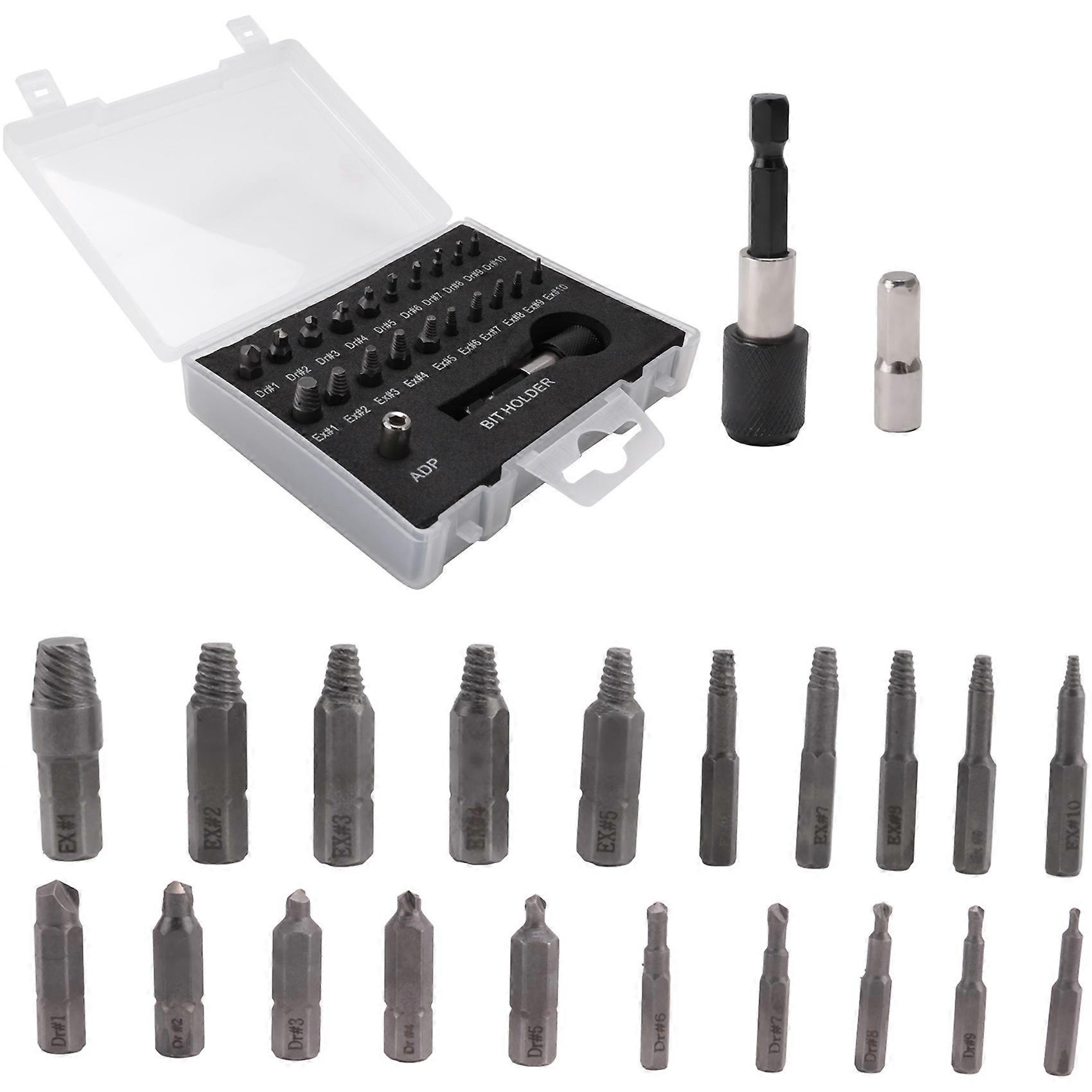  Screw Extractor Set,22 PCS Stripped Screw Extractor Kit, HSS Broken Screw Remover Set with Bit & Socket Adapter