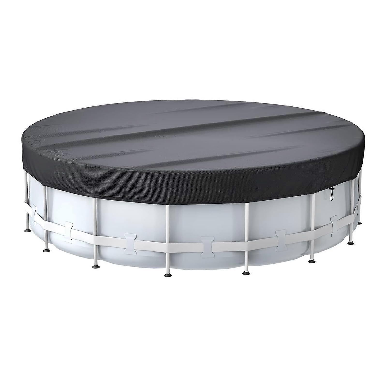 12 Ft Round Inflatable Pool Cover Waterproof Above Ground with Drawstring Black Solar Design