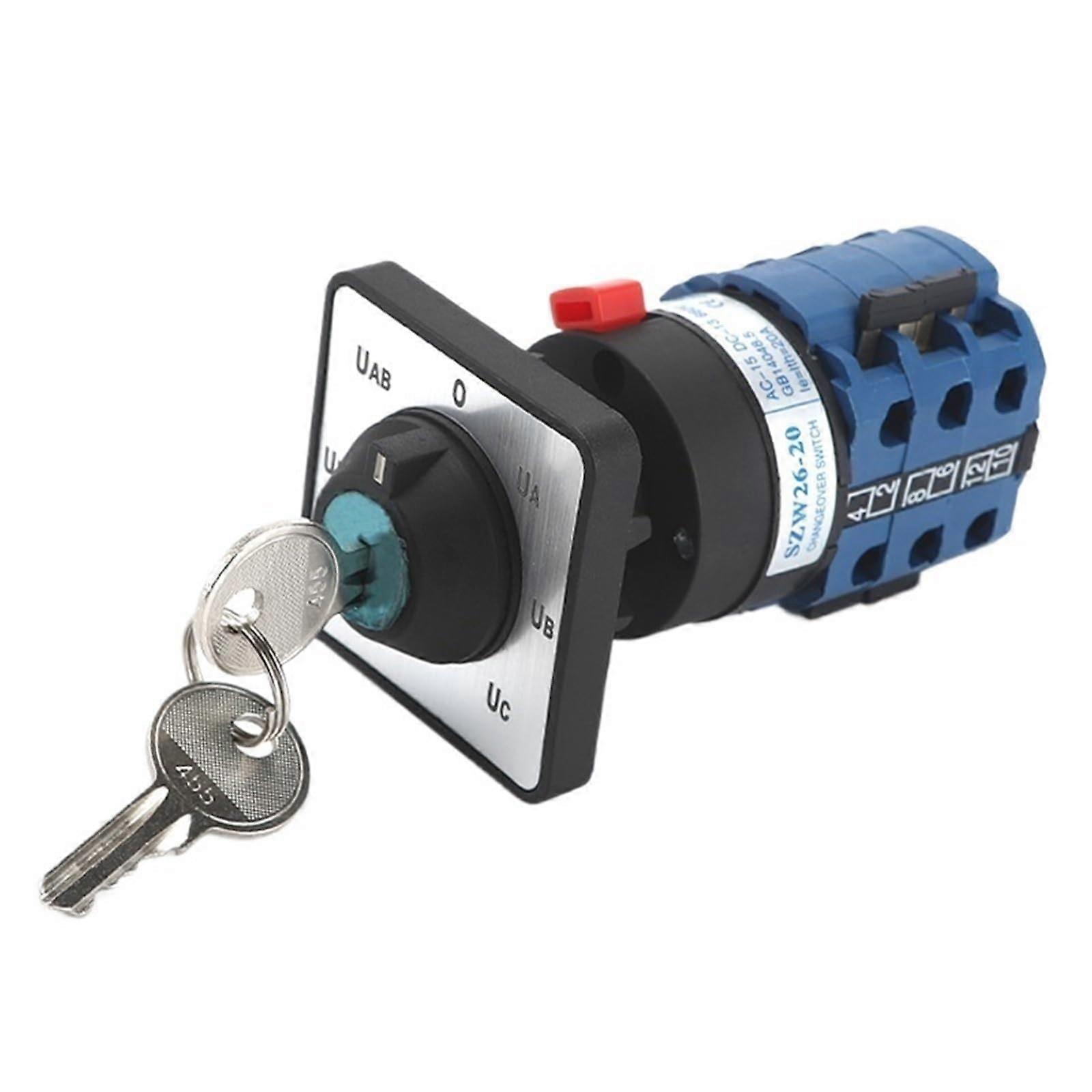 20A 3 Pole 7 Position Rotary Cam Changeover Switch with Key for Voltmeter