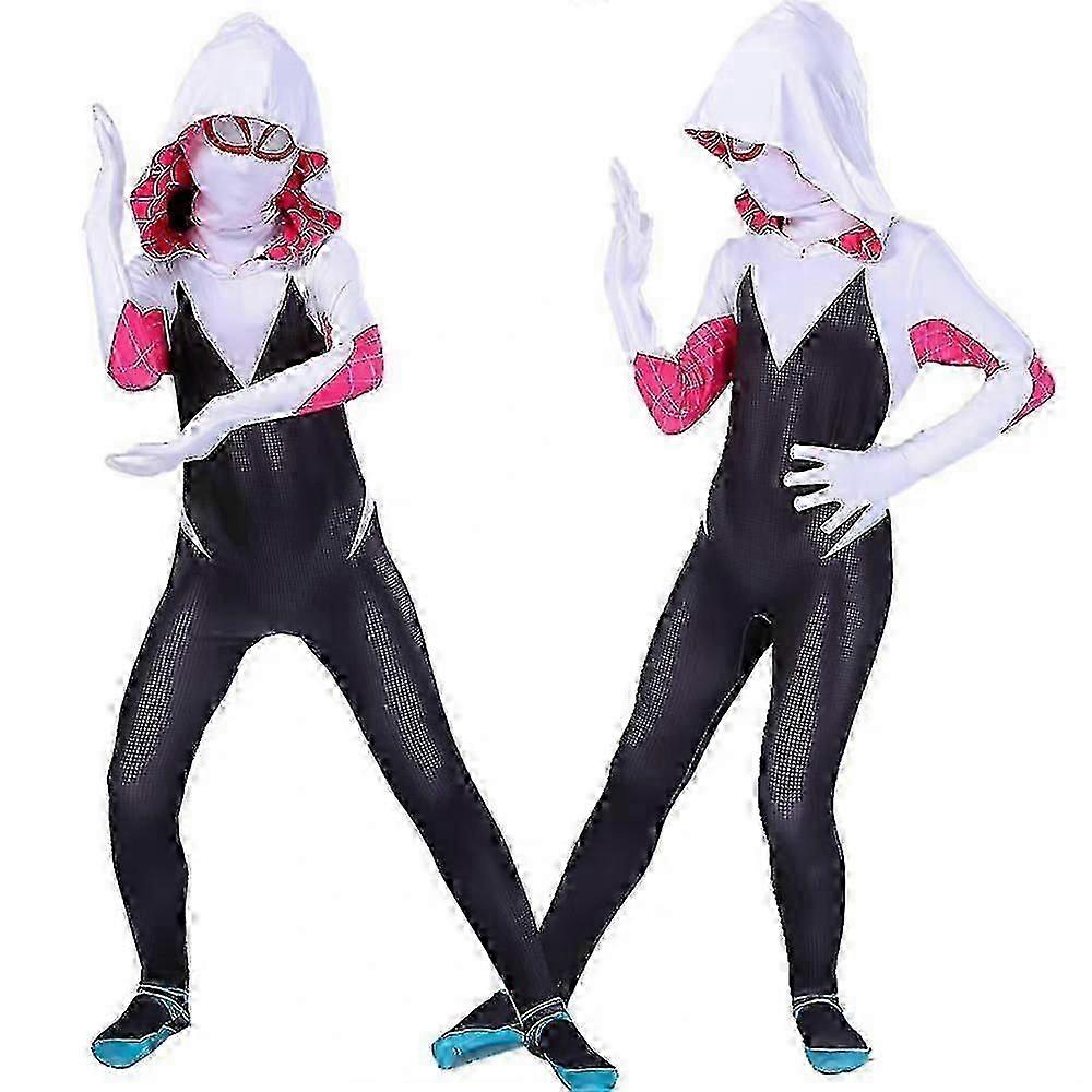 4-10 Years Kids Girls Spider Gwen With Mask Cosplay Jumpsuit Costume_Lucky_B