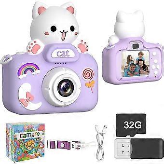 Niedliche katzenförmige Kinderkamera mit Filtern, perfektes Selfie- und Videospielzeug für Mädchen/Jungen im Alter von 3-12 Jahren, robustes Geburtstags-/Weihnachtsgeschenk (Lila)