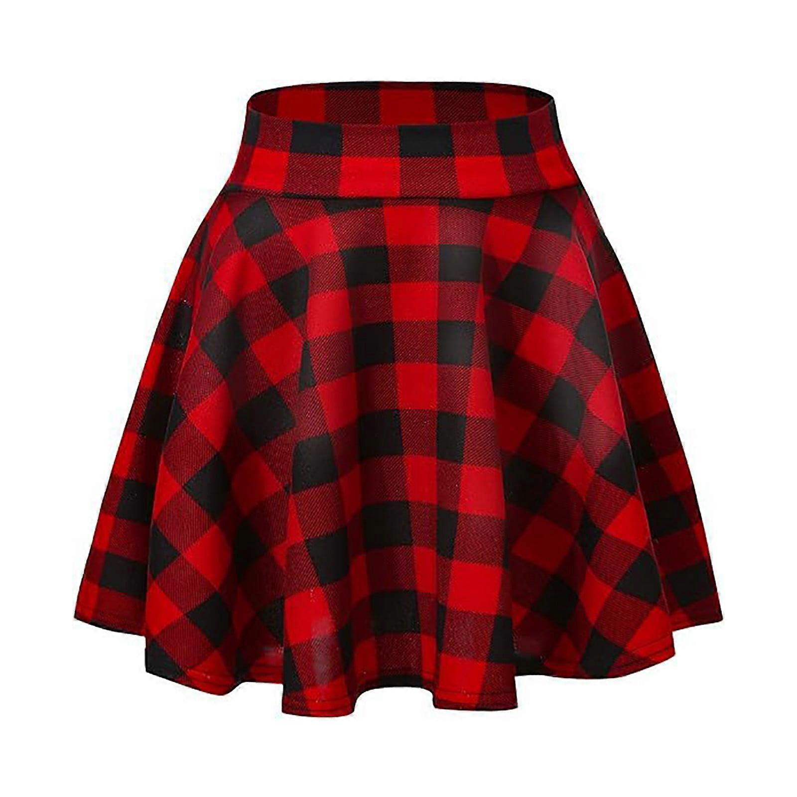Women's Basic Versatile Stretchy Flared Casual Mini Skater Skirt Brick Red, M