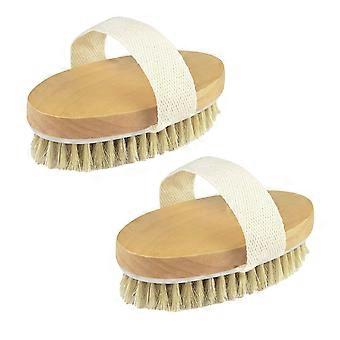 Pack of 2 Dry Body Brush Set for Deep Skin Exfoliation, Natural Boar Bristle and Wood Handle, Dual Wet Dry Use
