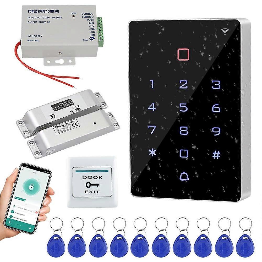 Smart Door Lock Kit WiFi RFID Access Control System 12V Bolt Lock with Exit Button Complete Set