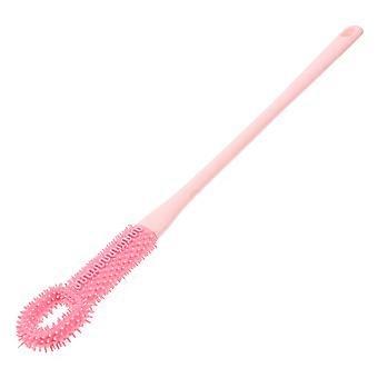 Soft Silicone Foot Brush for Shower - Toe Cleaner and Dead Skin Remover - Long Handle Foot Scrubber for Elderly Pink