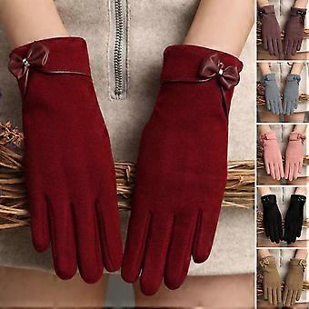 Women's Touch Screen Gloves with Bowknot Decor, Fleece Lined Full Finger Driving Gloves for Autumn Winter, Black (1 Pair)