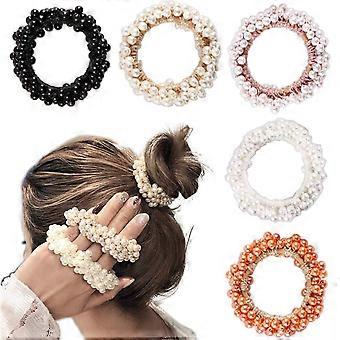 5 Stück Perlengummis Haargummis Ring Seil Scrunchie Haarbänder Pferdeschwanzhalter für Frauen oder Mädchen Haarschmuck (5 Farben)