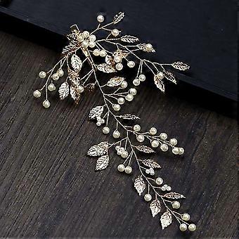 Vintage Folha de Ouro Casamento Cabelo Clip Headband Pente Cristal Noiva Headpiece Mulheres Cocar