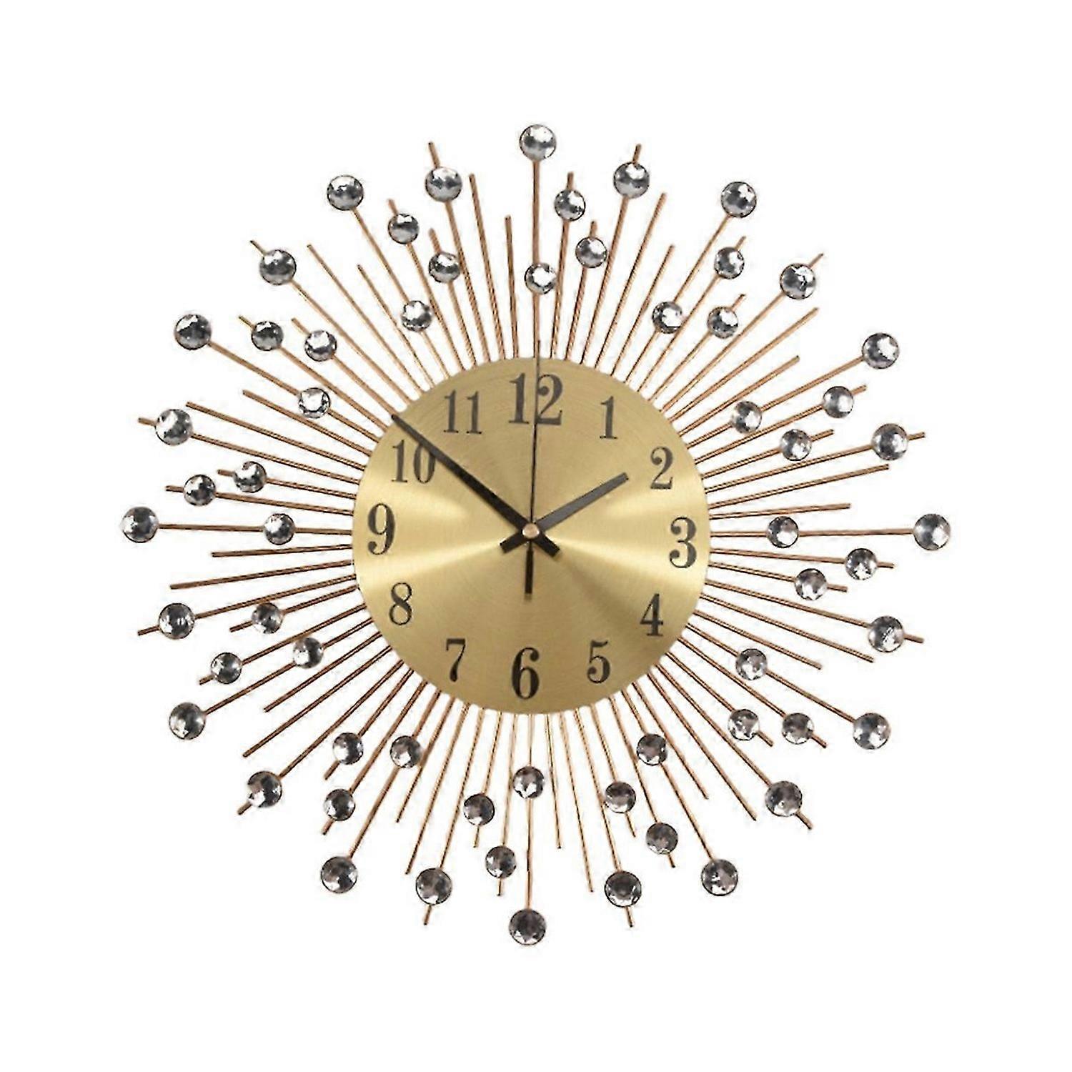 Wall Clock Diamonds Decorative Round Clock Metal (Gold)