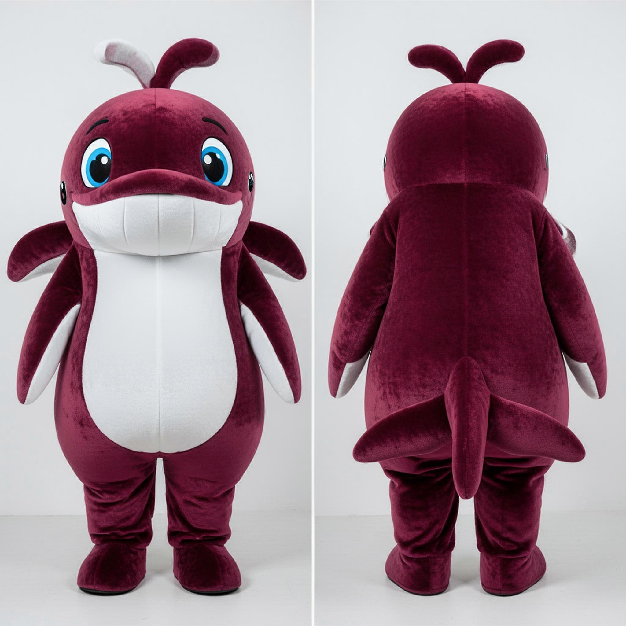MASTICOT Maroon Broad Shouldered Humpback Whale Mascot