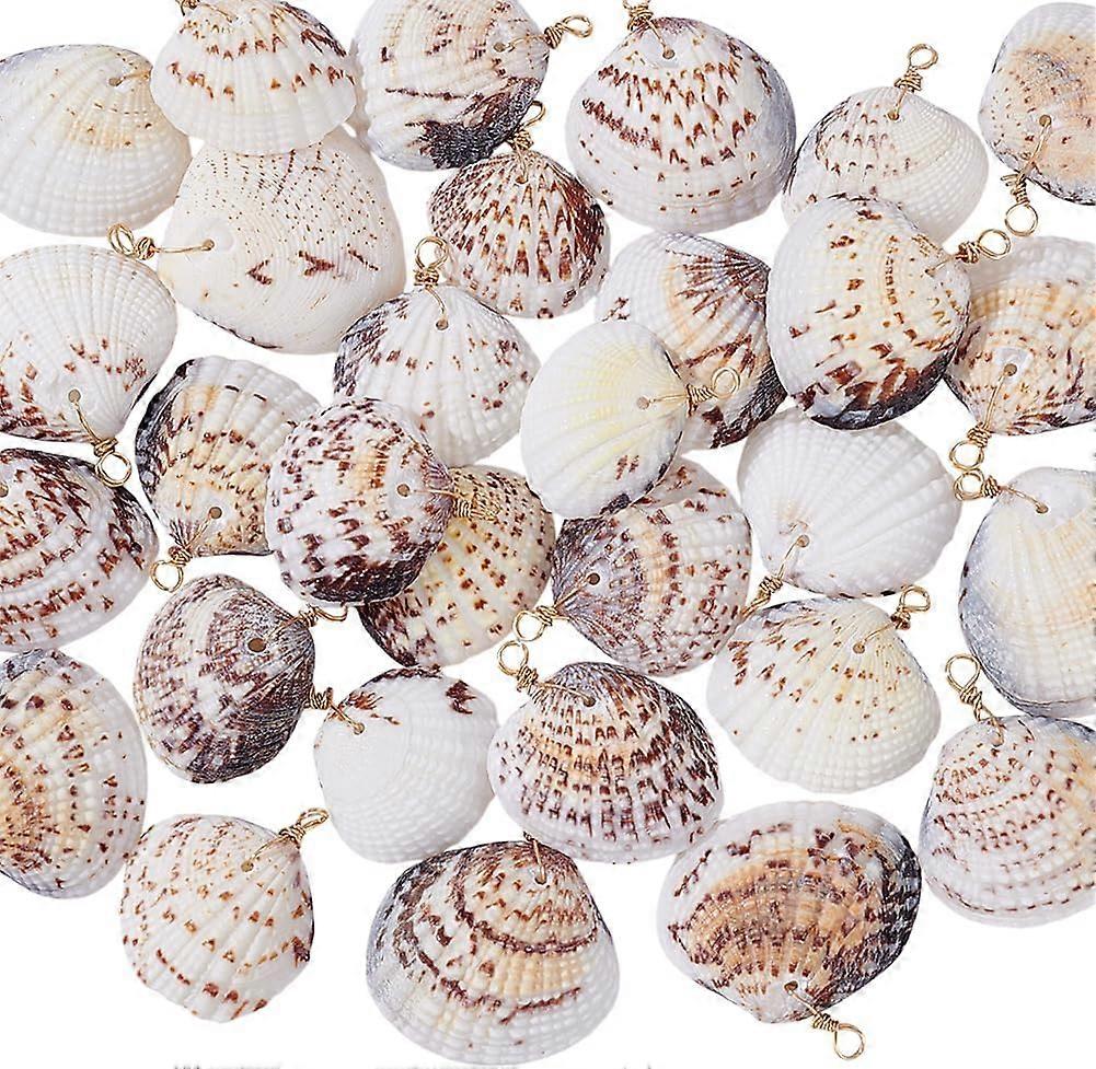 30Pcs Shell Pendants with Copper Wire Shell Shape Charms Golden 28~37mm