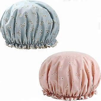Waterproof Ladies Elastic Bath Cap Shower Cap Elastic Waterproof Double Layer Women's Elastic Bath Cap Reusable Waterproof Women with Elastic Band Sho