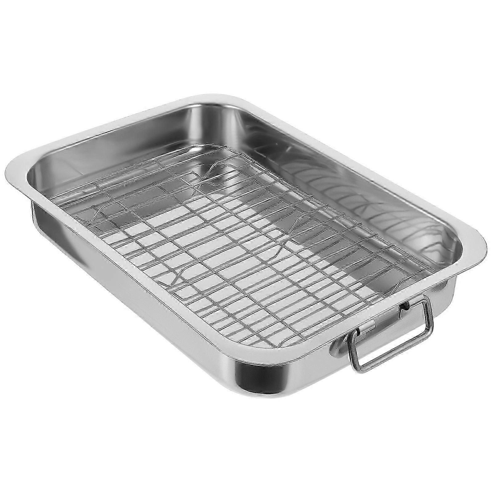 Silver Stainless Steel Rectangular Baking Tray for Kitchen Oven 1Set