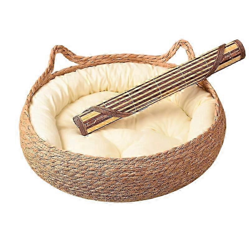 Straw Vine Cat Nest with Removable Cool Mat