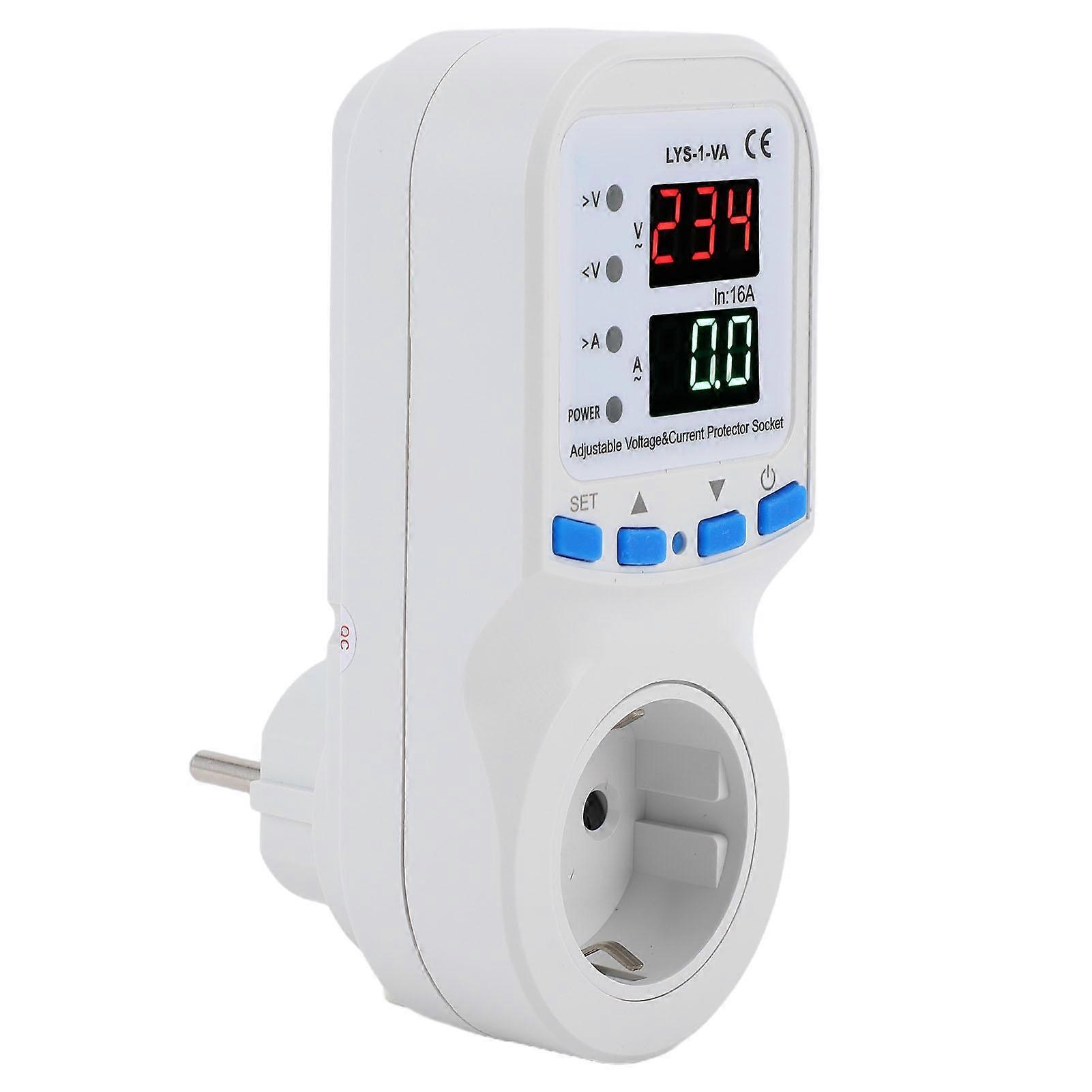 Adjustable Voltage Current Protector Single Outlet Plug 1 16A Automatic Overcurrent Overvoltage Undervoltage Guard